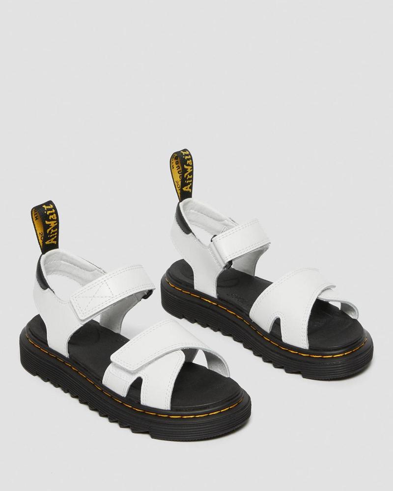 Kids' Dr Martens Junior Vossie Leather Sandals White | AU 723KOR